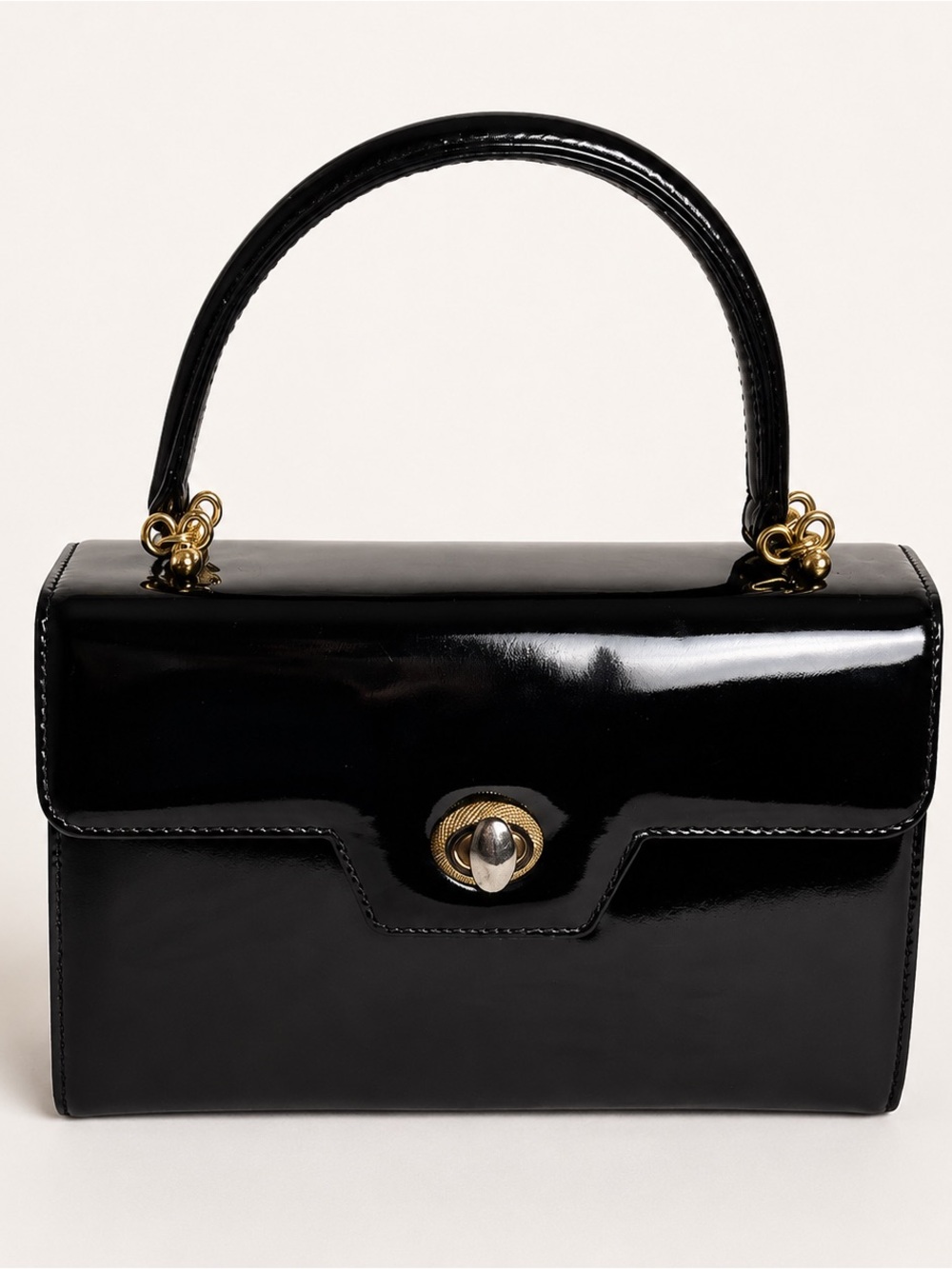 Vintage Gucci Black Patent Leather Structured Top Handle Bag Made in Italy